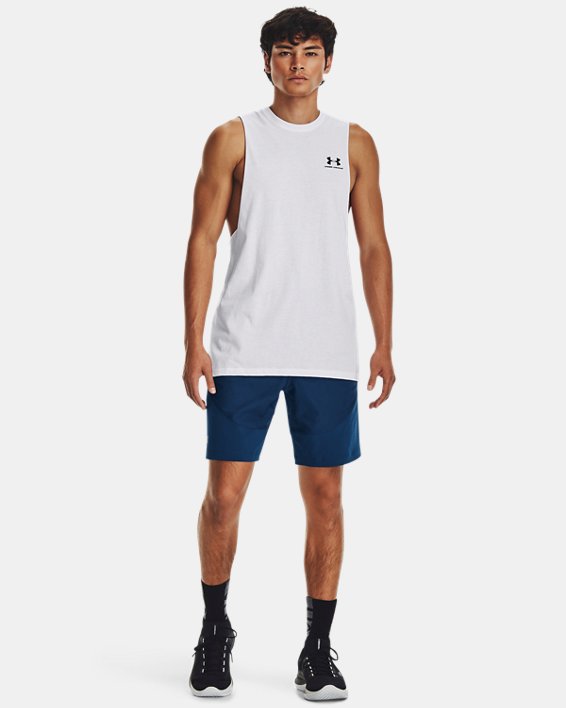 Men's UA Sportstyle Left Chest Cut-Off Tank in White image number 3